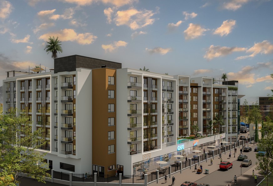 The sleek exterior of the DG JKIA Airport Hotel Apartments: an ultra-modern residential and commercial development near JKIA. Picture/Strate Urban Limited. DG JKIA Airport Hotel Apartments